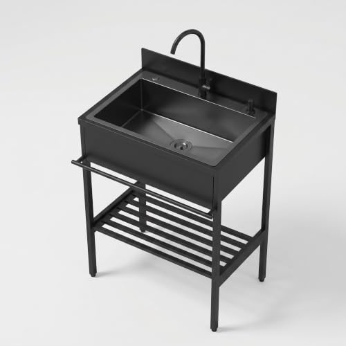Lavandino da Esterno in Acciaio Inox, Lavello Cucina 1 Vasca con Rubinetto e Mobile, Lavabo da Giardino per Garage e Ristorazione