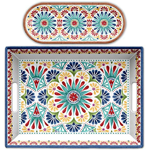 Auntie Morags Purely Home Rio Medallion - Outdoor/Picnic/BBQ - Plastic/Melamine - 2 Piece - Serving Tray Set