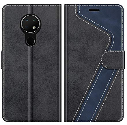 MOBESV Hülle für Nokia 7.2 Handyhülle, Lederhülle mit Kartenfach, Klapphülle mit Ständer, Flip Case Handytasche Schutzhülle, Modisch Schwarz