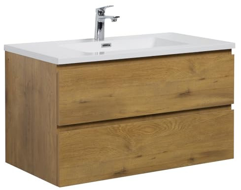 Badplaats B.V. Badezimmer Badmöbel Set Angela 80cm - Eiche - Unterschrank Schrank Waschbecken Waschtisch