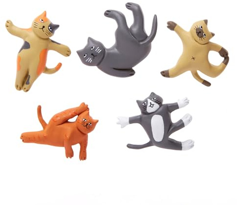 Katzen Yoga Magnete: 5 unterschiedliche handgefarbten Katzen