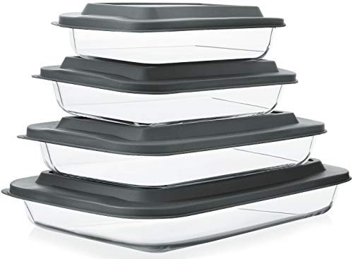 Lot de 4 Plats à Four en Verre - lasagnes rectangulaires en Verre-Verre Borosilicate - Extrême Résistance