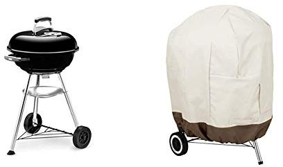Weber Compact Charcoal BBQ, 47cm, Black & Amazon Basics Kettle Grill Cover