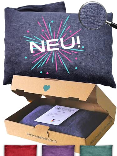 LATESSA® Kirschkernkissen, 100% Leinenstoff, modern & nachhaltig, extra hochwertig, Körnerkissen für Mikrowelle, Nacken, Schulter, Bauch & Rücken, Wärmekissen für Baby Kinder & Erwachsene, blau