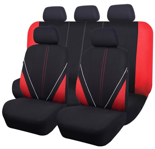 Flying Banner Universal atmungsaktive Netzstoff-Autositzbezüge, komplettes Set Airbag-kompatible Kissen Schutz (Schwarz und Rot)
