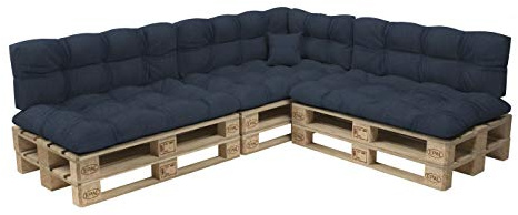POKAR pallkuddar 8-delars set med vacker quiltning. Montering: 3x sittdynor 120x80cm + 3x ryggdynor 120x40cm + 1x sidokuddar 60x40cm + 1x kudde 40x40cm, pallsoffa, utan pallar, mörkblå