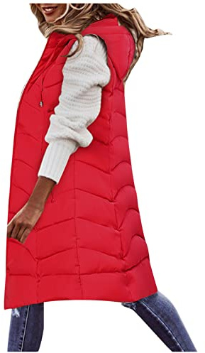 HHMY Ärmellose Weste Damen - Winterjacke Lang Kapuzen Mantel Leichte Lange Schlanke Weste Puffer Jacke Ärmellose Steppweste Für Frauen Warmer Wintermantel Mit Kapuze Outdoor-Jacke