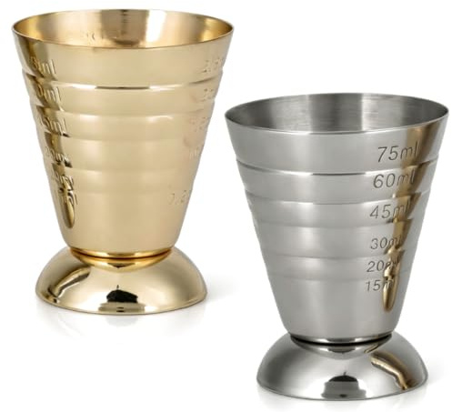 2PCS Cocktail Jigger with Measurements, Cocktail Measuring Cup Jigger 2.5 Oz, 5 Tbsp7, 5ML Mini Alcohol Measuring Tools Metal Jigger with Scale for Bar Bartending