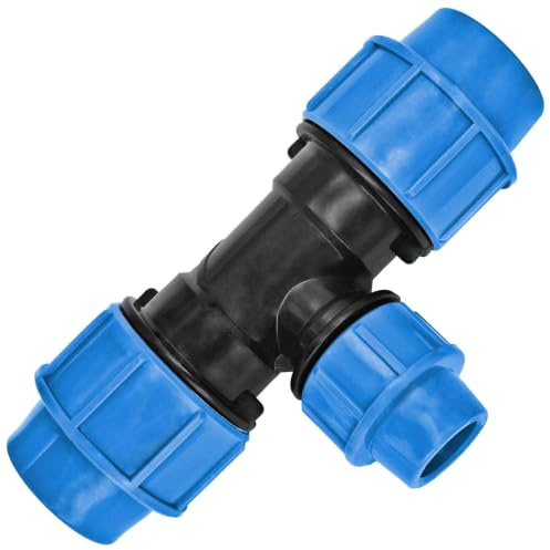 MegaHaustechnik T-Stück reduziert, 40 x 25mm, PP-Fitting Klemmverbinder | Trinkwasser geeignet, Druck 16 Bar, für PE-Rohr-Außendurchmesser 40mm, Mittenabgang 25mm, T-Reduzierung, blau