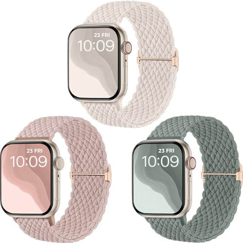 CeMiKa Bracelets Tressé Compatibles avec Bracelet Apple Watch 40mm 41mm 42mm 38mm, Bande Élastique en Tissu Nylon Extensible pour iWatch Series 11 10 9 8 7 6 5 4 SE Ultra 3 2 1, Homme Femme, 3 Pack