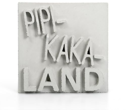 Kreative Feder Dekorativer Aufsteller „PIPI-KAKA-LAND“ handgegossen aus Beton (Grau)