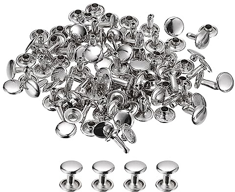 QUARKZMAN 100 Ensembles de Rivets en Cuir Rivets à Double Tête Ton Argenté | de 7x8mm en Métal Pour La Réparation D'Artisanat en Cuir, Bricolage Pour Sacs à Main Ceintures Chaussures