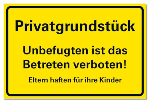 BUEWA-Schilder Privatgrundstück Betreten verboten Warnschild PVC 300 x 200 x 3 mm Vorgebohrt B1-zertifiziert