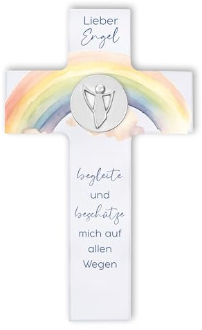 Fritz Cox Holzkreuz Lieber Engel begleite und beschütze mich auf allen Wegen - christliches Geschenk für Kinder und wunderschön im Kinderzimmer 15cm