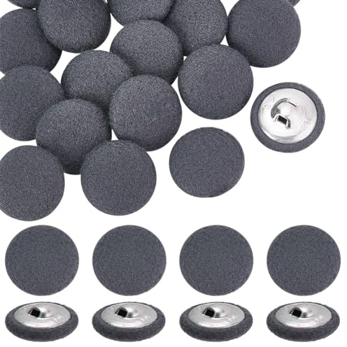 NBEADS 20 Stk. Stoff Bedeckt Tasten, 2.6cm Stoff-Schaft-Knöpfe Aluminium-Basis-Knöpfe mit Karton-Box Flache Runde Knöpfe für Kleidung DIY Projekt Dekorationen, Grau