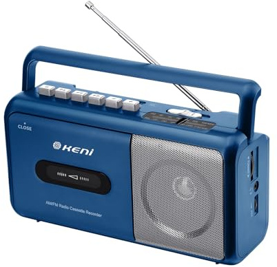 G Keni Portable Cassette Player Boombox AM/FM Radio Stereo, Casette Tape Player Recorder with Earphone Jack Battery Operated or AC Powered (Blue)