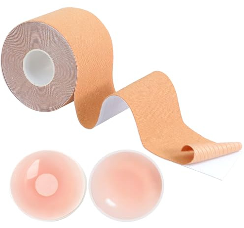 Hanyousheng Tape, Nastro per Seno, Reggiseno Invisibile, Reggiseno Adesivo, Tape con 1 Paia Copri Capezzoli, Reggiseno Nastro Adesivo, per Riunito Prevenire Il Rilassamento Toracico
