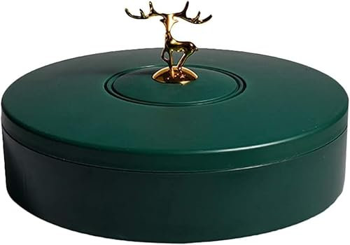 Plateau de service de collations, plateau de noix fendues, conteneurs de collations ronds, fruits secs, ustensiles de stockage de noix avec couvercles for collations de fête, 27x27x14,5 cm(Green)