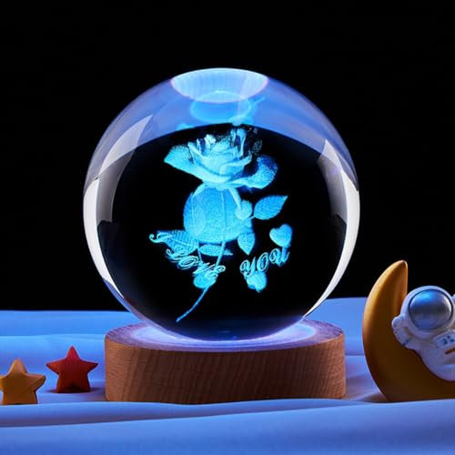3D Planet Kristallkugel Nachtlicht 80mm Glaskristallkugel mit Holzsockel Nachttisch Nachtlicht LED Sonnensystem Kristallkugel Kinder Nachtlicht Astronomie Geschenk für Frauen Kinder Freunde Familie