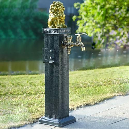 Wassersäule für den Außenbereich, Gartenbrunnen mit Winterfrostschutz, quadratisch, 68,6 cm, Grau