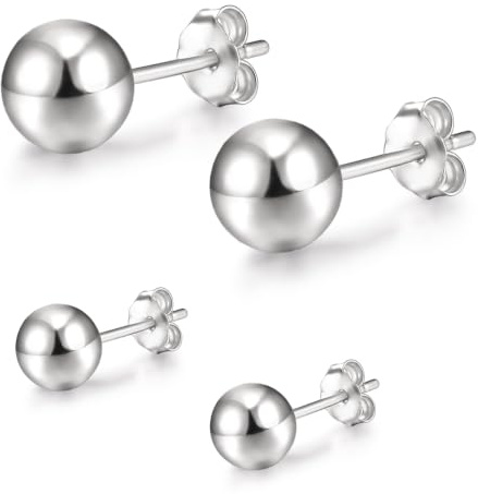 day.berlin 925 Silber Kugel Ohrstecker 18k Weißgold vergoldet, runde Damen Ohrringe, 6mm Durchmesser rhodiniert mit Anlaufschutz, Ball Studs nickelfrei und wasserfest