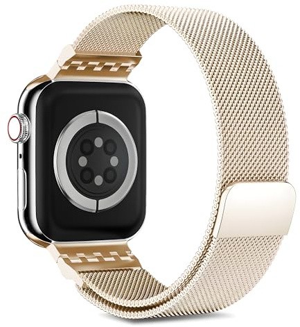 Metal Strap Compatible with Apple Watch Straps 41mm 40mm 38mm for Women, Stainless Steel Milanese Loop Magnetic Adjustable Replacement Band for iWatch Series 10 9 8 7 6 5 4 3 2 1 SE Champagne