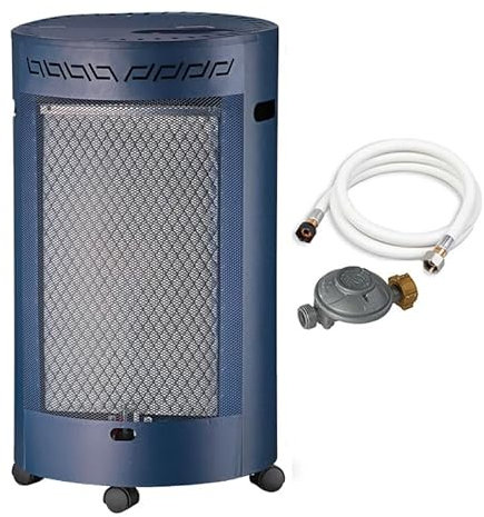 FAVEX - Chauffage d'appoint à gaz Ektor Catalyse - Prêt à l'emploi livré avec Tuyau et détendeur - Intérieur - Brûleur Céramique Catalyse - 2 Puissances de Chauffe - Jusqu'à 25 m² - Blue