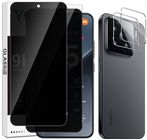 Yenwen Sichtschutzfolie für Xiaomi 15 5G für Panzerglas, 2 Stück Sichtschutz und 2 Stück Kameraschutz, 9H Härte Privacy Schutzfolie Folie Anti Spy Blickschutzfolie