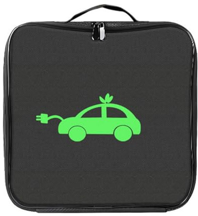 Kiuiom Large Capacity Car Hose Storage Bag,Ev Charging Cable Bag,Waterproof Portable Ev Cable Storage Bag,Ev Charger Organiser with Carry Handle Zip,for Caravan,Campervan,Square,Black