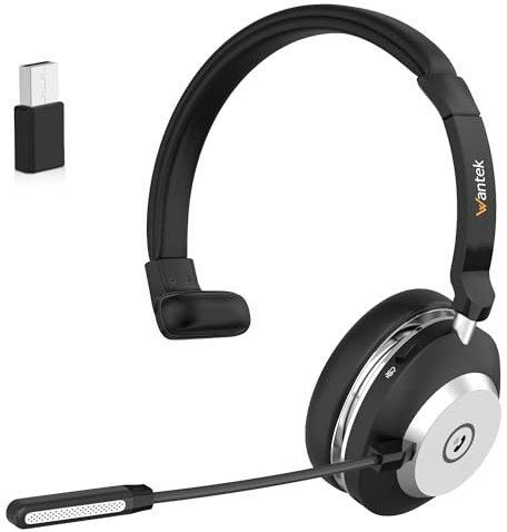 Wantek Casque sans fil Bluetooth avec microphone antibruit et dongle USB, casque sans fil avec microphone pour PC/bureau/zoom/Skype/ordinateur portable
