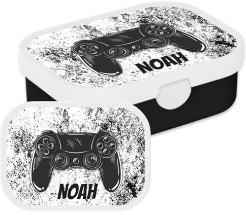 Mepal Campus Lunchbox mit Namen Gaming – 750 ml – Controller | Personalisierte Bento Brotdose mit Namen für Kinder – Bento-Einsatz & Gabel – Clip-Verschluss – Spülmaschinenfest