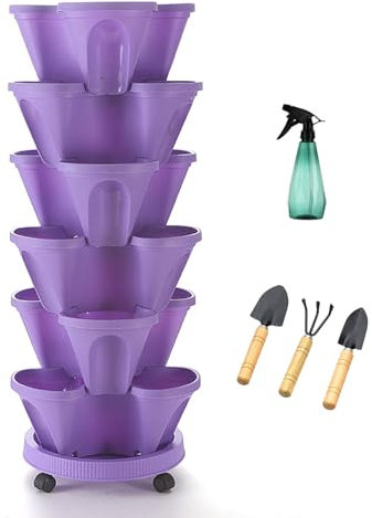 NNYCC 6 Etagen Pflanzturm Beweglichen Basis mit Rollen,Stackable Vertikalen Garten Turm für Gemüse Erdbeeren Kräuter und Blumen,Lila