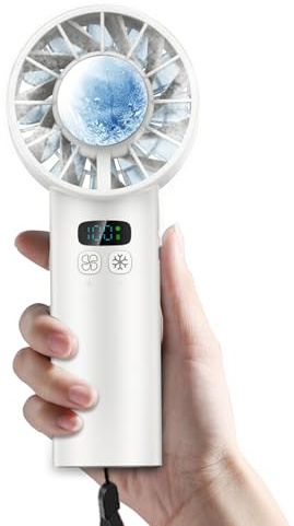 2025 Portable Handheld Ice Fan, Turbo Cooling Fans, 5200mAh, 100 Gear Hurricane Wind, ANC Silent Motor, Digital Display, USB C Rechargeable, Mini Icy Personal Electric Fan for Outdoor & Indoor (White)