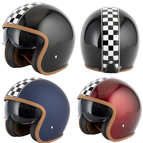 OPEN FACE MOTORCYCLE HELMET H589 Motorbike Scooter Retro MOD ECE22.06 Vespa Urban Touring Jet Helmets (Victory Matt Blue,M)