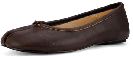 VBDB Tabi - Zapatos Planos de Ballet para Mujer, Puntera Redonda, Anchura, Puntera Dividida, tacón bajo, cómodos Zapatos Planos, Marrón Oscuro, 38 EU
