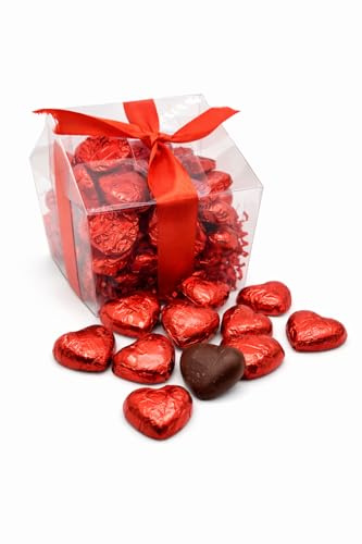 Chocolates Gift Box - Premium Milk Chocolate Hearts in Red Foil Gift Box Family Gifts 40 Chocolate Pieces for Valentine's Day Birthday Christmas Wedding Anniversary Celebrations Love Heart Sweets