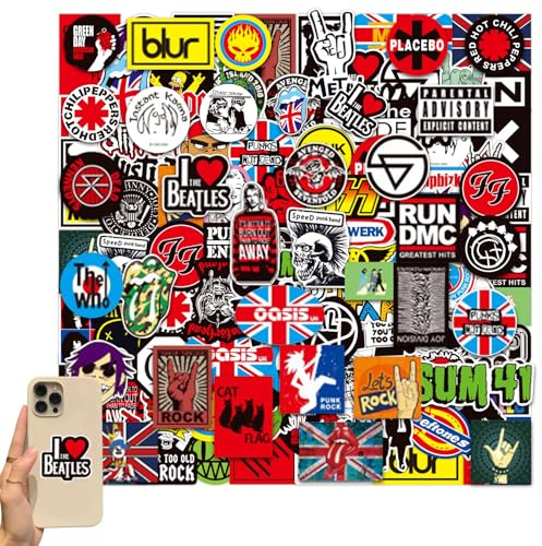 Rock and Roll Stickers, 100 Pcs Rock and Roll Music Stickers Trendy Music Band Sticker Packs Rock Band Waterproof Vinyl Sticker for Guitar Laptop Bicycle Water Bottles Skateboard Luggage