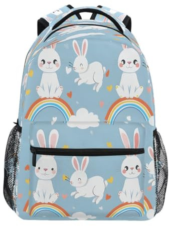 NUYFVG Mochila escolar con diseño de conejo de dibujos animados y arcoíris para estudiantes, niños y niñas, Como se muestra en la imagen, Talla única