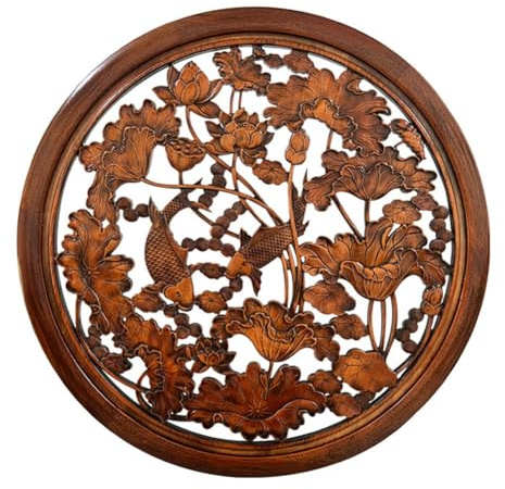 exproyzk Plaque Murale en Bois sculpté, Décoration Murale Ronde en Bois, Panneau Mural Rustique pour Salon, Chambre à Coucher, 14 Styles(#A)