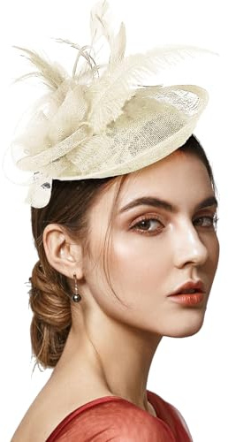 nezababy Fascinator Damen,Hut Damen Elegant,Pferderennen Pillbox Headpiece, Hochzeit Trachtenhut, Kopfschmuck 20er Jahre Damen (Beige)
