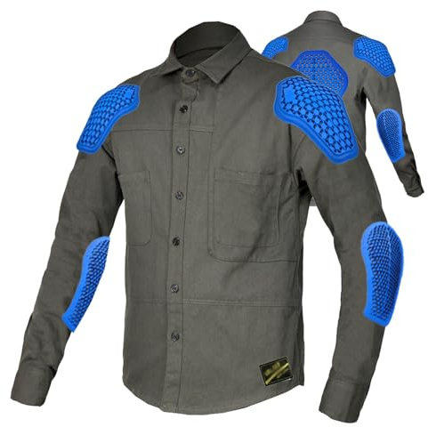 QIYUANT Camisa de Moto Hombre Casual Chaqueta de Motociclista con Juego de 5 Protecciones de Silicón Removibles