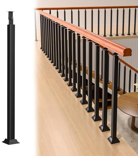 32 Indoor Stair Railing Balusters - 1 Pack Black Metal Spindles for Deck Porch & Stairs - Square Floor Mount with Screws Kit - & Stylish Design