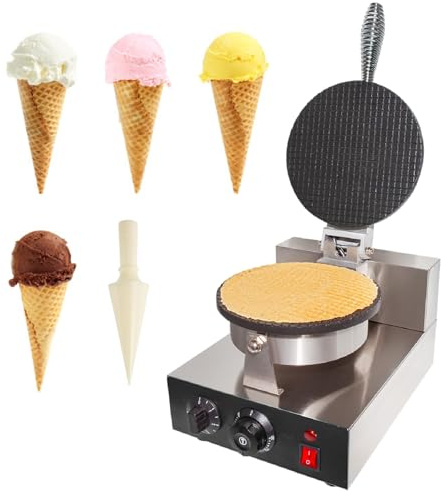 Machine à Cônes Crème cornets de glace, machine commerciale, gaufrier électrique antiadhésif en acier inoxydable 1200 W, simple - 110 V