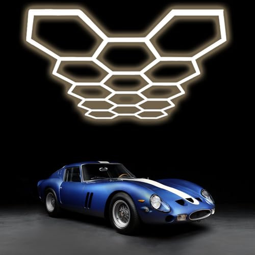 Jatwefiv Luces LED Hexagonales para Garaje Lámpara de Techo/Pared con Diseño de Panal, 650W Muy Luminosa, Iluminación para Taller, Gimnasio, Barbero, Panel,4500k