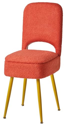 IBUYKE Silla de vanidad de Almacenamiento Respaldo Plegable Naranja WBD027J | Pequeño 12.99 x 13.78 x 31.5 cuadrado terciopelo otomano silla de maquillaje sala de estar 4 piernas de metal pies