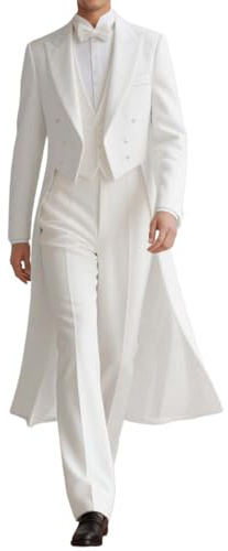 Generisch Giacca da uomo smoking slim fit, con coda di rondine, per balli, smoking, musicisti, cosplay, adulti, mago frack, costume mago, coda di rondine, cappotti formali, bianco, S