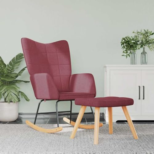 Frdhee Relaxsessel Fernsehsessel Lesesessel Schwingsessel,Schaukelstuhl mit Hocker Stoff Weinrot,Stillsessel Für Wohnzimmer,Schlafzimmer,Kann Schnell Zusammengebaut Werden