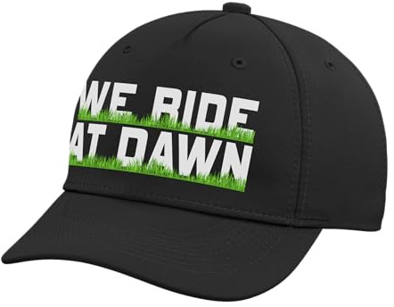 We Ride At Dawn Dad Lawn Mower Make Laugh Day Yard Work Adjustable Printed Baseball Hat, Black