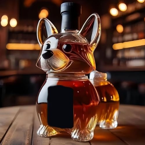 GHKryD Carafe, Carafe à Whisky 300ML, Bouteilles de vin, Statue Artistique, Carafe en Forme Chien Corgi 3D(A)