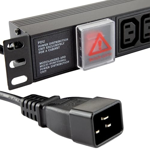kenable PDU Power Distribution Unit 12 Way C13 Sockets to C20 16A Horizontal Rack Mount 1.8m Black